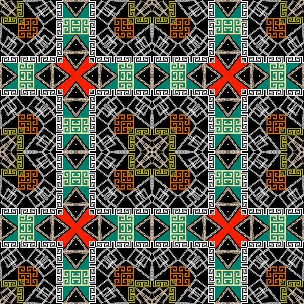 Elegant farverig græsk geometrisk sømløse mønster. Etniske tribal stil ornamental abstrakt baggrund. Geometri gentager kulissen. Græsk nøgle bugter ornament med geometriske former, grænser, rammer – Stock-vektor