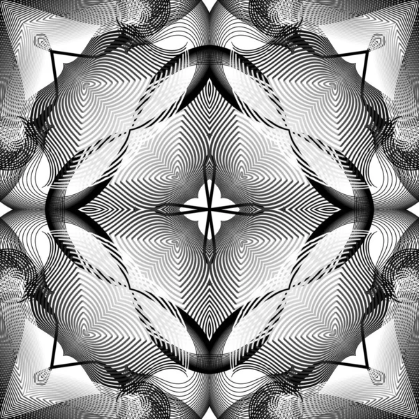 Zwarte en witte lijnen naadloos patroon. Abstract vormen en fractals vector achtergrond. Monochrome moderne herhaling achtergrond. Sjabloon. Trendy geometrische ornament. Decoratieve sierlijke textuur — Stockvector