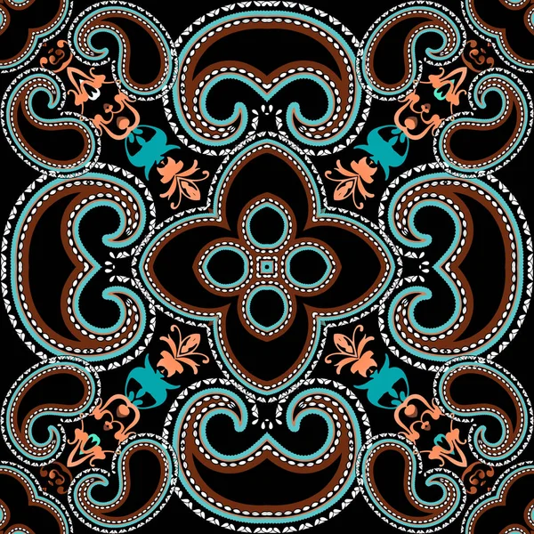 Floral vintage colorido Paisley vector patrón sin costuras. Fondo florido ornamental elegancia. Repita el telón de fondo florido. Hermoso estilo étnico encaje paisley ornamento con flores ornamentadas, hojas — Archivo Imágenes Vectoriales