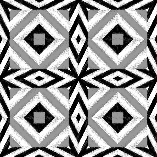 Grunge texturé motif vectoriel géométrique sans couture. Fond tribal tapisserie. Répétez la broderie ethnique en toile de fond. Ornement grunge rayé abstrait avec rayures, zigzag, losange, formes, bordures — Image vectorielle