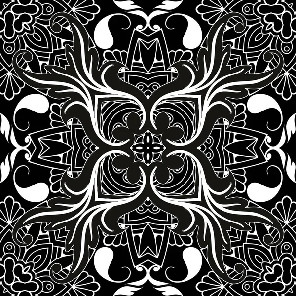 Élégance motif floral noir et blanc sans couture Paisley. Vecteur ornemental beau fond. Contexte de répétition ethnique tribale. Vintage paisley fleurs, feuilles, lignes, formes. Design de style arabe — Image vectorielle