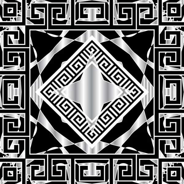 ギリシャの黒と白の3D幾何学ベクトルシームレスパターン。足 — ストックベクタ