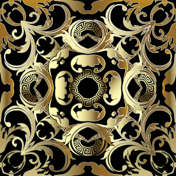 Ouro barroco 3d vetor sem costura padrão. Damasco grego ornamental — Vetor de Stock