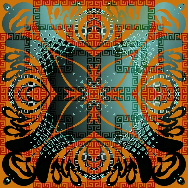 Grunge decorative abstract ελληνικό διάνυσμα χωρίς ραφή μοτίβο. Σύγχρονο πολύχρωμο γεωμετρικό υπόβαθρο. Επαναλάβετε φόντο floral. Διακοσμημένο ελληνικό κλειδί meander στολίδι με σχήματα, τετράγωνα, πλαίσιο, λουλούδια — Διανυσματικό Αρχείο