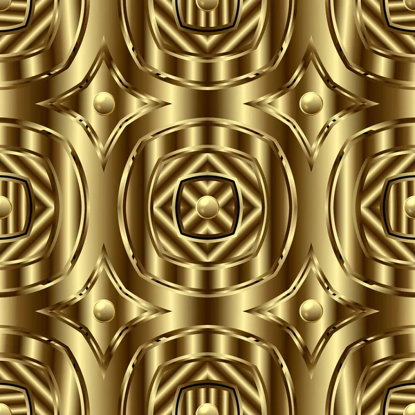 Altın desenli 3D vektör pürüzsüz desen. Altın süslemeli geometrik arka plan. Soyut geometrik şekiller, çizgiler, çizgiler. Yüzey, arka planı tekrarlıyor. Sonsuz süslemeli 3 boyutlu doku. Modern tasarım — Stok Vektör