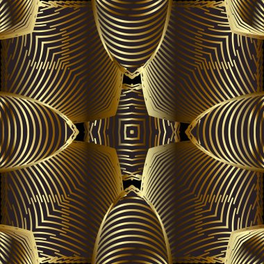 Modern 3D altın çizgili çizgiler vektörsüz desen. Soyut l