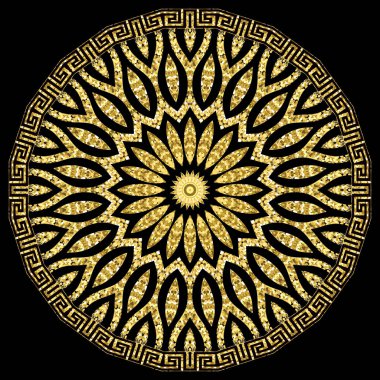 Altın parıltılı çiçek vektörü mandala deseni. Yunan tarzı desen