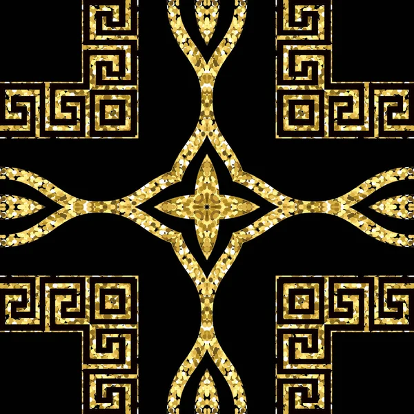 Gold glitter ornamental vector seamless pattern. Greek style pat — Stock Vector