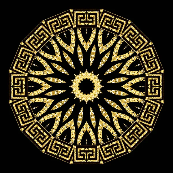 ゴールドグリッターフラワーベクトルマンダラパターン。ギリシャ風民族b — ストックベクタ
