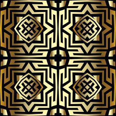Altın 3d Yunan vektörü kusursuz desen. Modern geometrik taşra