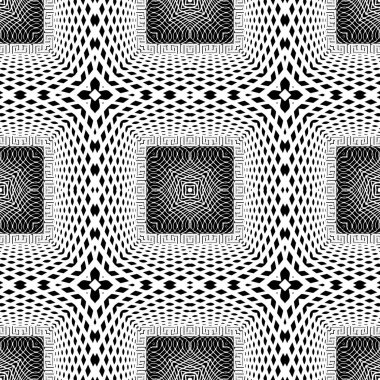 Şebeke siyah ve beyaz 3d vektör pürüzsüz desen. Yüzey optik