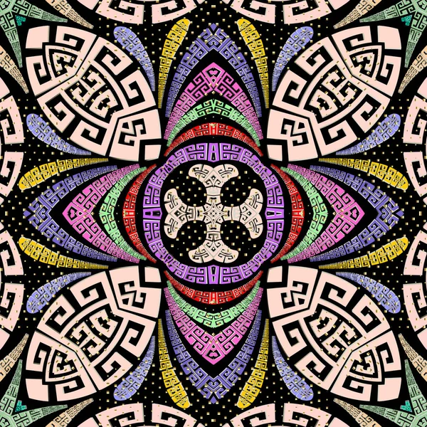 Colorido griego Paisley vector patrón sin costuras. Moderno et floral — Vector de stock