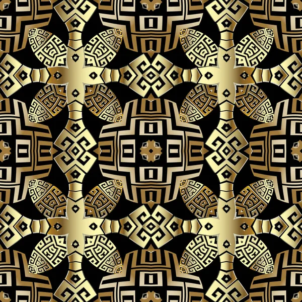 Gold 3d griechischer Vektor nahtloses Muster. moderner geometrischer Hintergrund — Stockvektor