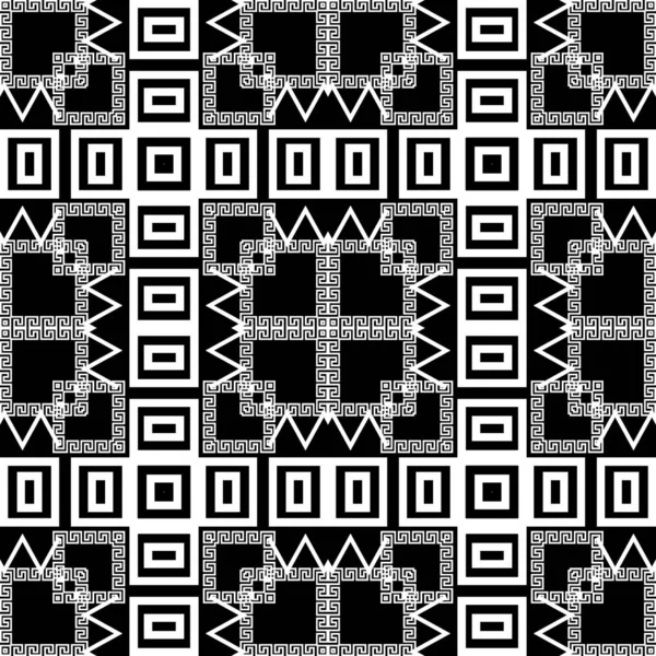 Tribal ethnic style greek vector seamless pattern. Black and whi — 스톡 벡터