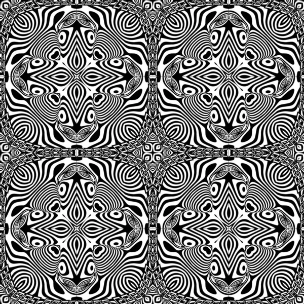 Abstract black and white striped vector seamless pattern. Modern — 스톡 벡터