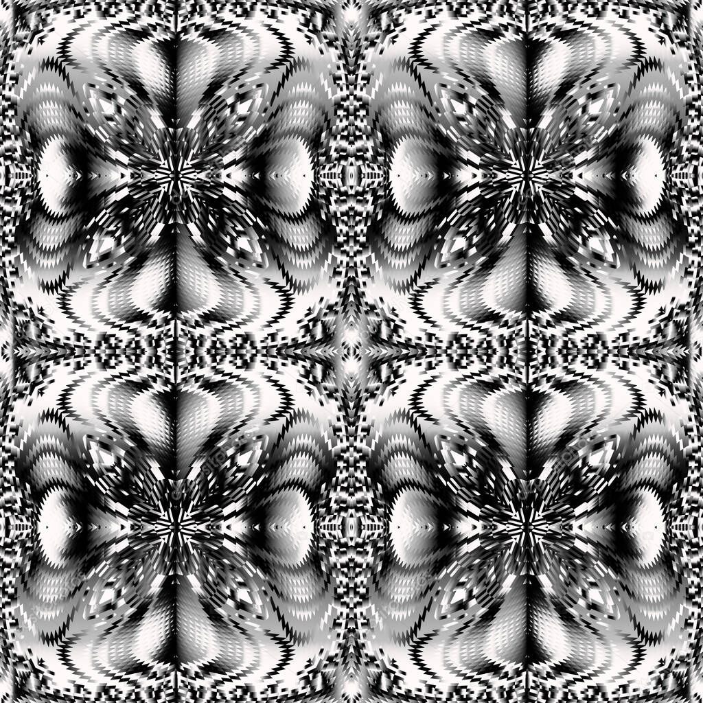 3d surface abstract black and white vector seamless pattern. Orn