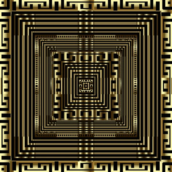 Oro 3d griego vector patrón sin costura. Cuadrados, rayas, líneas o — Archivo Imágenes Vectoriales