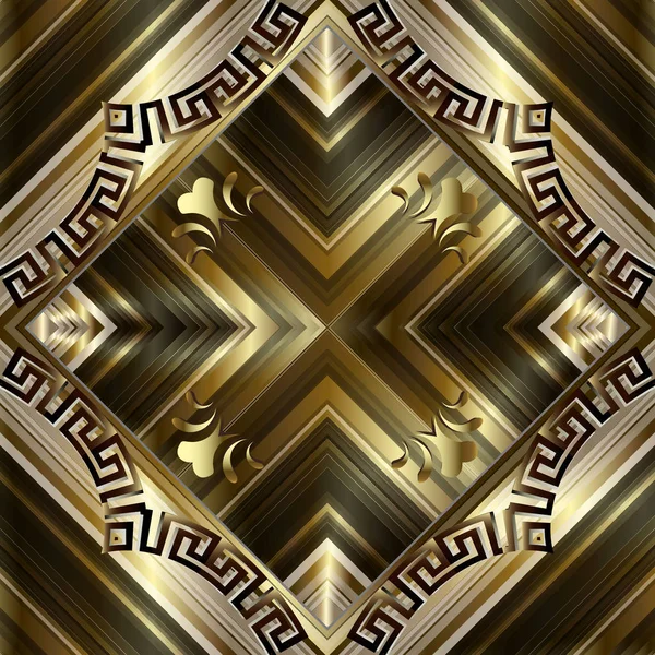Gold striped luxury 3d vector seamless pattern. Greek style orna — Stok Vektör