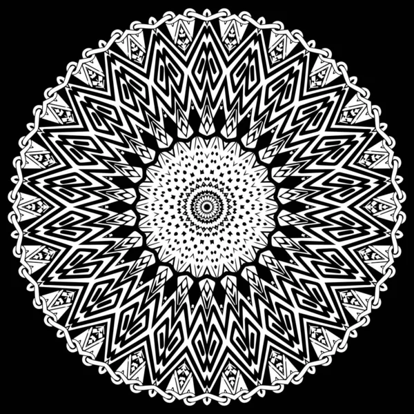 Çizgili geometrik zigzag mandalas deseni. Siyah ve beyaz abst — Stok Vektör