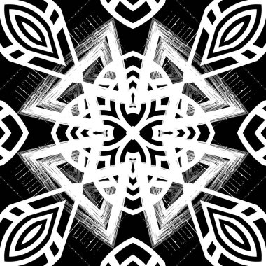 Siyah ve beyaz grunge geometrik kabilesel kusursuz desen. Vektör