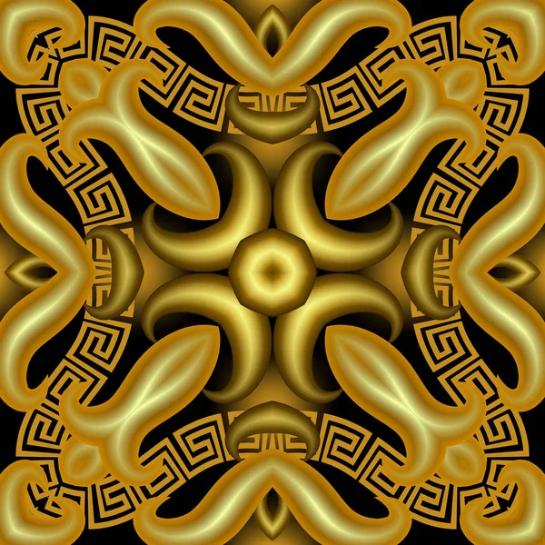 Золотой 3d абстрактный современный греческий стиль векторной бесшовной картины. Орн — стоковый вектор