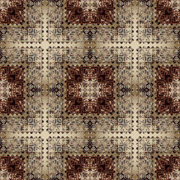 Grunge textured tartan greek vector seamless pattern. Old style — Stock Vector