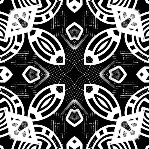 Black and white grunge greek seamless pattern. Vector ornamental — 스톡 벡터