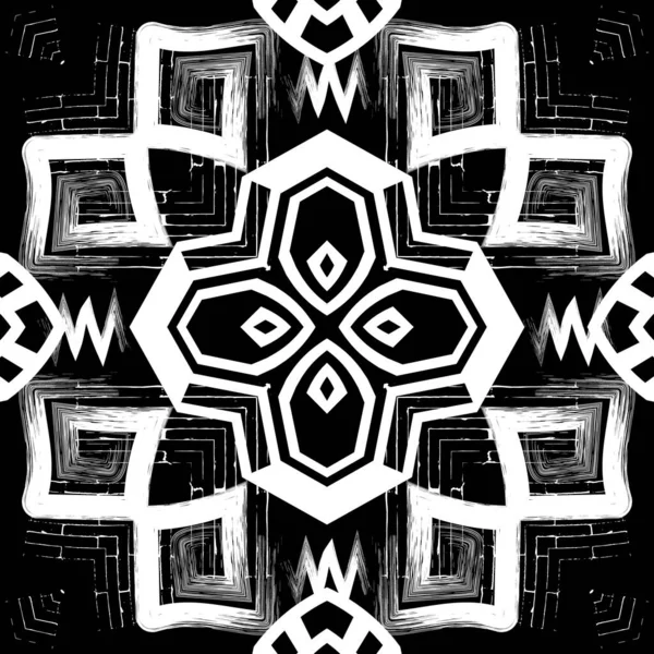 Zwart-wit grunge grieks naadloos patroon. Vectorsier — Stockvector