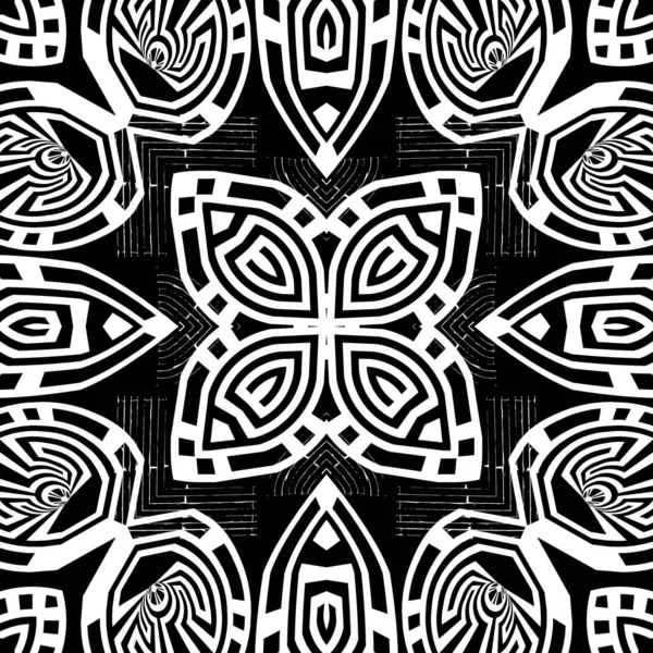 Чорно-білий гранжевий геометричний племінний безшовний візерунок. Векторні — стоковий вектор