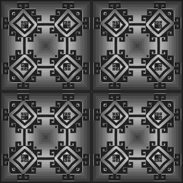 Полосатый черно-белый полутоновый 3d бесшовный рисунок. Племенной гр — стоковый вектор