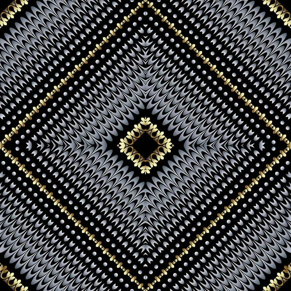 Текстурированный 3d геометрический вектор бесшовный узор. Радиальный ромб — стоковый вектор