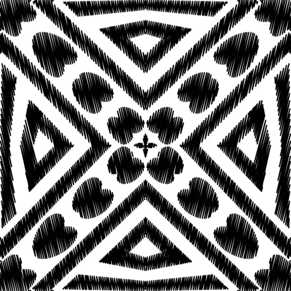 Textured black and white hatching vector seamless pattern. Embro — Stock Vector