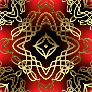 Klasik altın kaligrafik çizgiler 3d vektörsüz desen. Parıltı