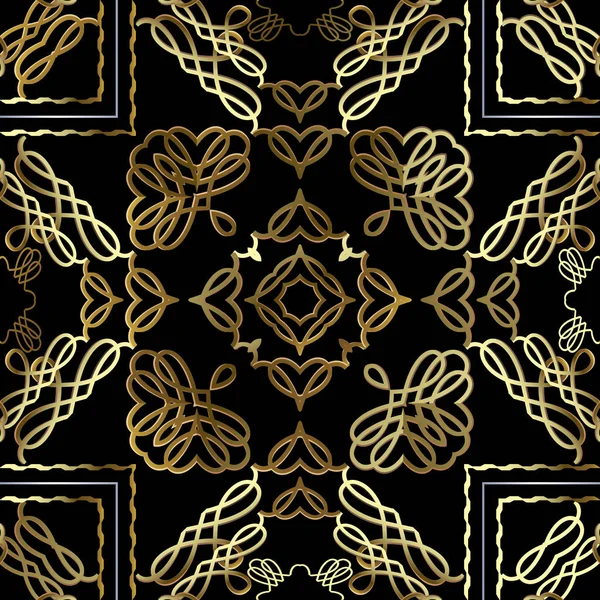 Винтажные золотые каллиграфические вихри трехмерные векторные бесшовные узоры. Бла — стоковый вектор