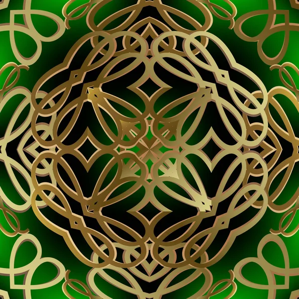Винтажные золотые каллиграфические вихри трехмерные векторные бесшовные узоры. Glo — стоковый вектор