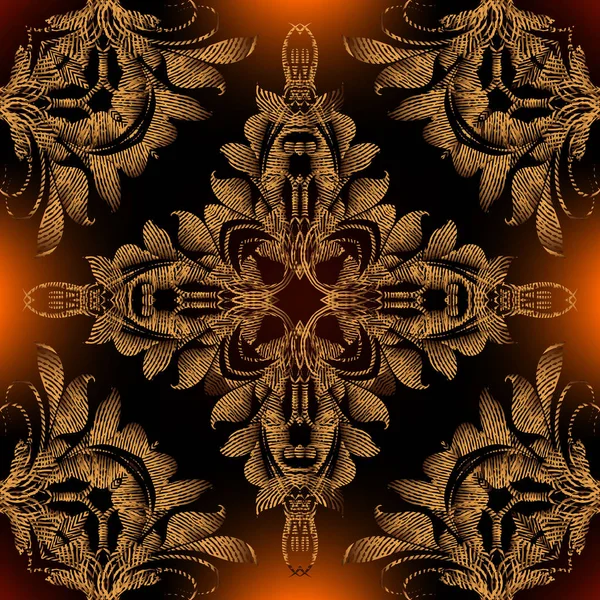 Texturizado padrão barroco 3d sem costura, fundo grunge Vector. Repetição moderna pano de fundo ornamentado grungy. Enfeites reais florais dourados com flores texturizadas do vintage, folhas, redemoinhos, linhas, formas — Vetor de Stock