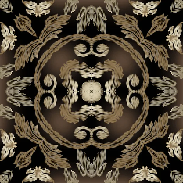 Borduurwerk barokke vector naadloze patroon. Kleurrijke bloemen grunge achtergrond. Tapestry behang. Arras damast bloemen, scroll takken, bladeren, broedeieren barokke versieringen. Geborduurde textuur — Stockvector