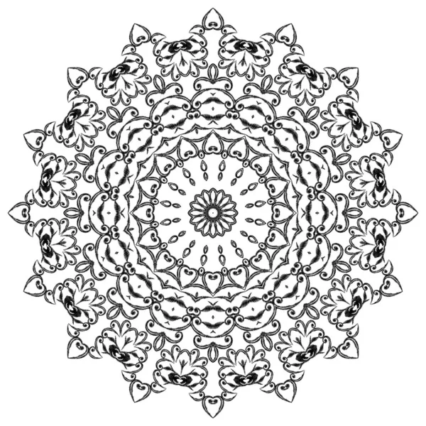 Vintage fekete-fehér vektor mandala minta. Díszítőtábla. Mintázott monokróm csipke háttér. Kerek virágdísz. Csipkés Mandala design. Vintage virágok, levelek, örvények, vonalak — Stock Vector