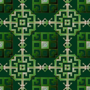 Yunan vektörü kusursuz desen. Süslü geometrik etnik kabile yeşil arka planı. Renkli soyut moda arka planı. Geometrik modern süslemeli Yunan anahtarlarının süsü. Güzel tekrarlama tasarımı