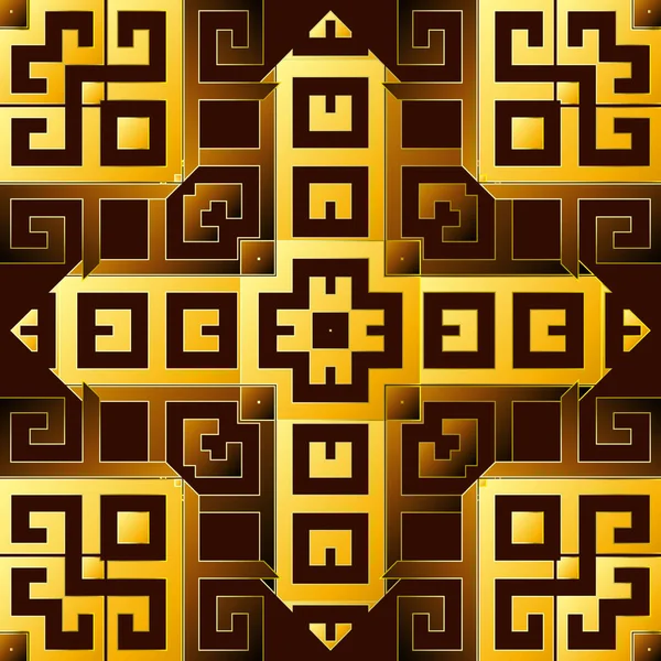 Greek 3d vector seamless pattern. Ornamental geometric ethnic tribal background. Colorful abstract trendy backdrop. Geometric modern ornate greek key meanders ornament. Beautiful repeat bright design — Stock Vector