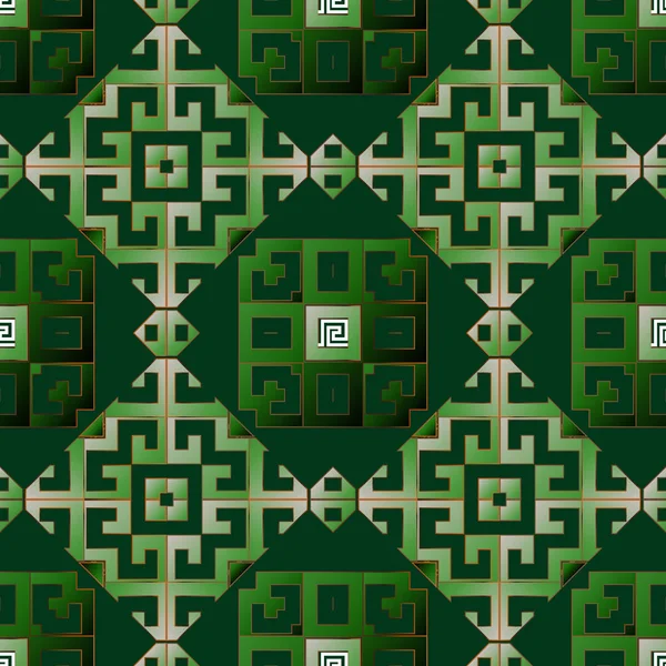 Greek vector seamless pattern. Ornamental geometric ethnic tribal green background. Colorful abstract trendy backdrop. Geometric modern ornate greek key meanders ornament. Beautiful repeat design — Stock Vector