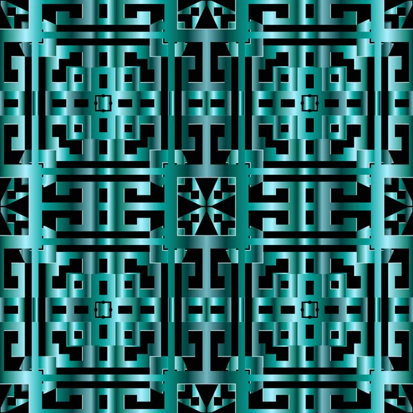 Geometric greek 3d vector seamless pattern. Ornamental modern grid background. Turquoise repeat surface backdrop. Abstract luxury greek key meanders ornament. Textured 3d design. Endless texture — 스톡 벡터