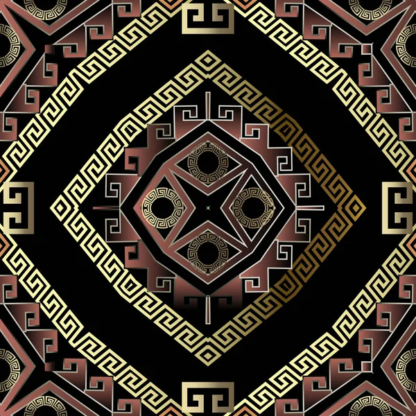 Tribal ethnic style ancient greek seamless pattern. Vector ornamental geometric background. abstract modern repeat backdrop. Greek key meanders ornament with geometrical shapes, rhombus, frames — 스톡 벡터