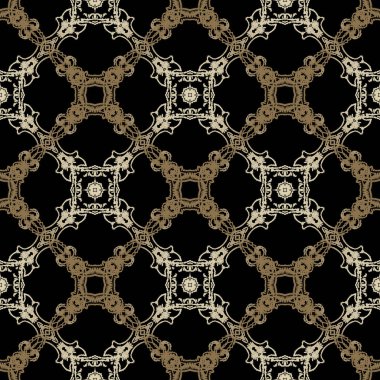 Duvar halısı, arabesk vektörü, kusursuz desen. Renkli çiçek dantelli arka plan. İşlemeli soyut şekiller, yumurtadan çıkmış grunge barok süsler. Sonsuz kabataslak işlemeli. Klasik dekoratif tasarım