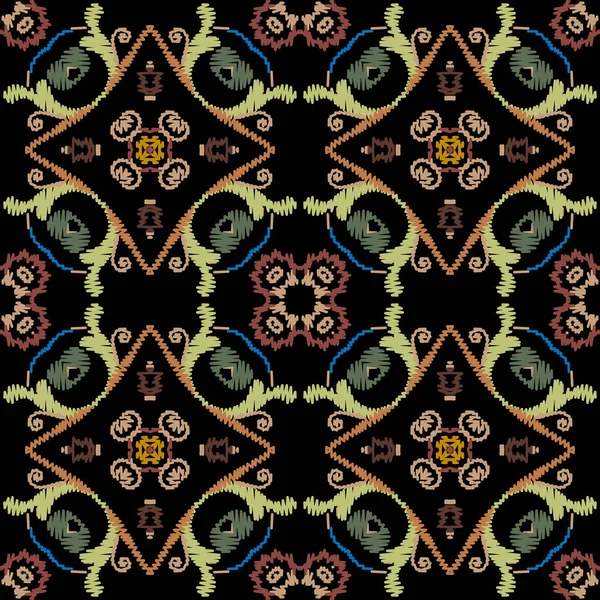 Baroc texturat vector model fără sudură. Broderie florală colorată Fundal Damask. Flori de tapiserie, frunze, ornament baroc grunge. Brodate textura nesfârșită dur. Design geometric la modă — Vector de stoc