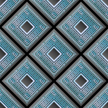 Waffle geometrik 3d eşkenar dörtgen. Yunanlı dikişsiz desen. Vektör çekimser