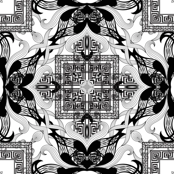 Griekse Floral naadloze patroon. Vector abstract zwart-wit b — Stockvector