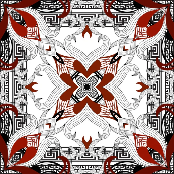Griekse Floral naadloze patroon. Vector abstract zwart-wit b — Stockvector