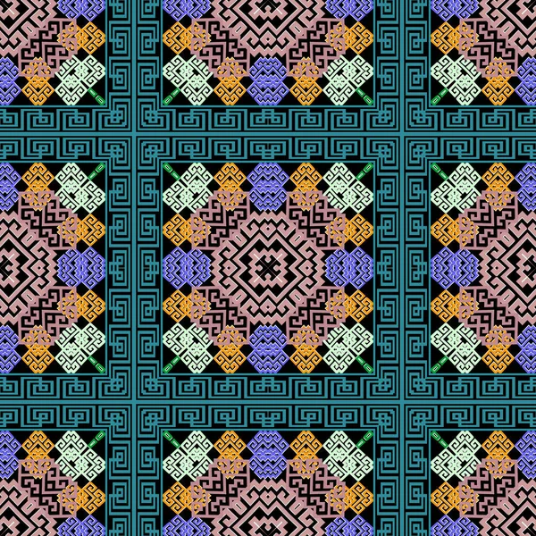 Tribal colorido vector griego patrón sin costura. Geometrías abstractas — Vector de stock