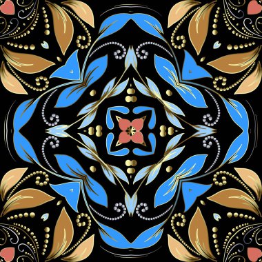 Colorful floral vector seamless pattern. Elegance ornamental patterned background. Vintage flowers, leaves, dotted lines, swirls. Repeat decorative backdrop. Beautiful ornaments. Endless texture